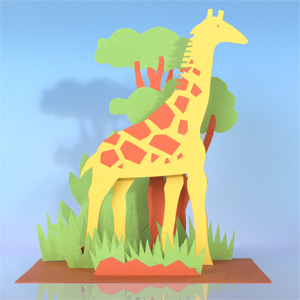 A simpler paper cut giraffe made from colored card.